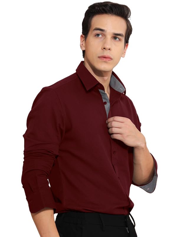 Image of Pinkmint Cotton Men's Shirt l Soild Casual Shirt l Long Sleeve Office Wear Shirt l Spread Collar Regular Fit Shirt Purple