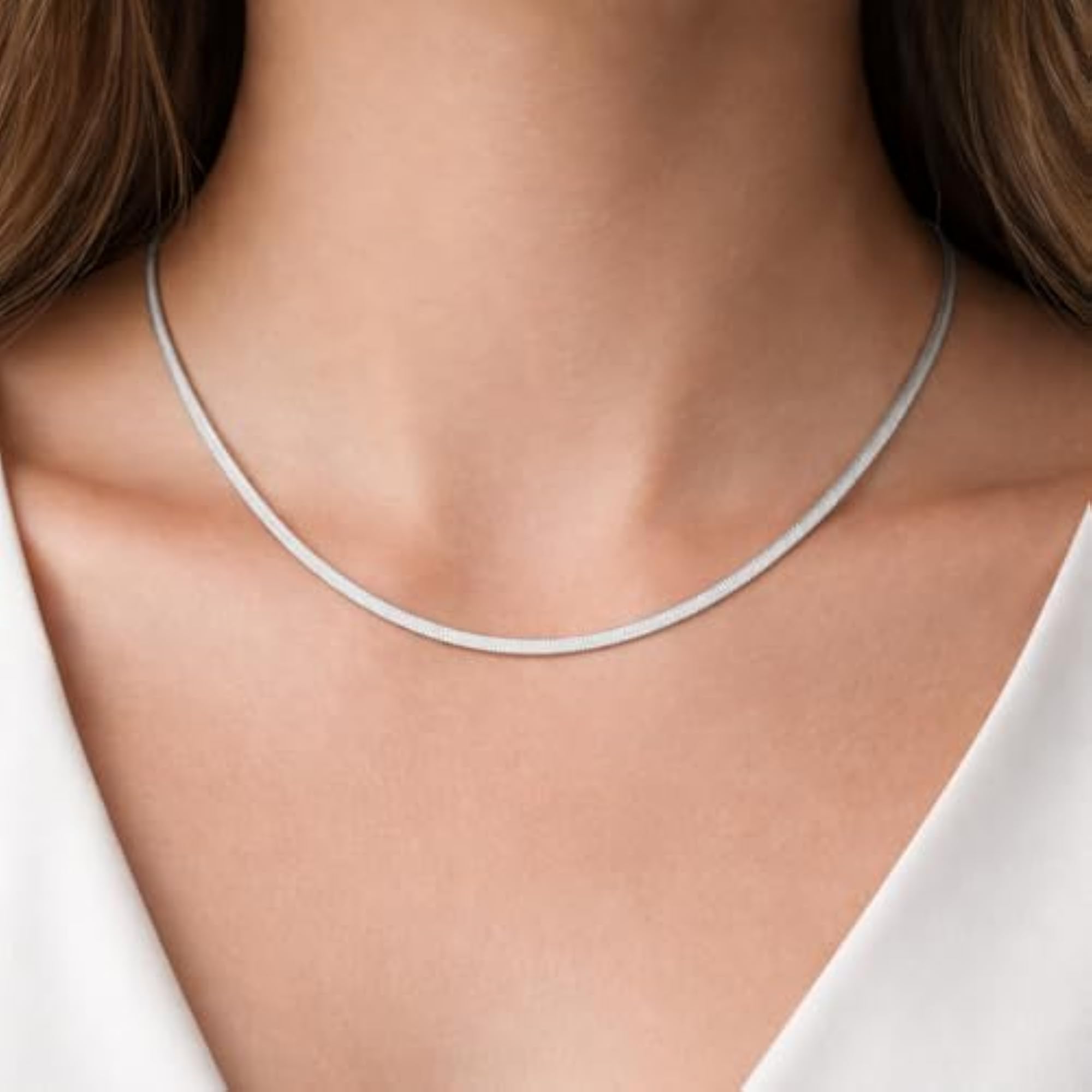 Unisex 925 Sterling Silver Smooth Flat Herringbone Chain Necklace