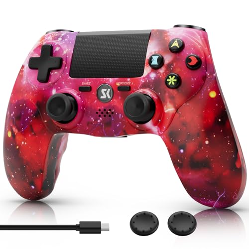 CHENGDAO Wireless Controller für PS4, Game Controller für PS4/Pro/Slim/PC, Gamepad mit Dual Vibration, 6-Achsen Gyro sensor, Rot