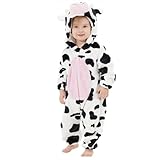 LONULAIN Unisex Baby Animal Costume Pajamas, Infant Flannel Hooded Halloween Romper Cosplay Costume/Homewear/Sleepwear (Cow,3-6 Months)