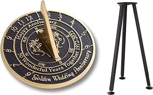 Reloj de sol grande con soporte: artesanía fina en acabado dorado para aniversarios