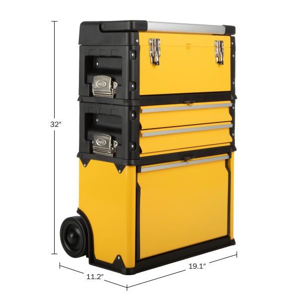 Rolling Tool Box with Wheels - Stackable Tool Box Organizer - Portable Metal Toolbox Tool Chest with Drawers for Garage Workshop by Stalwart (Yellow) by Stalwart - Image 7
