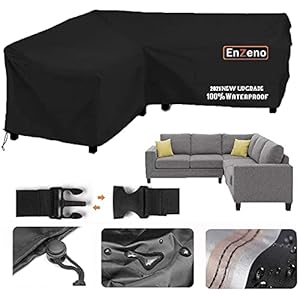 Enzeno Garden V-Shape Furniture Cover Waterproof, 420D Heavy Duty Oxford Fabric Outdoor Rattan Corner Sofa Cover with…