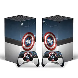 TCOS TECH Xbox Series X Skin Protective Wrap Cover Vinyl Sticker Decals for Xbox Series X Console and Two Controllers Sticker Skins (Captain America Avengers Shield)