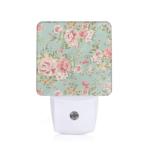 Image of Shabby Chic Rose Night Light, Night Light Plug into Wall with Dusk to Dawn Sensor, LED Lamp Energy Saving Lights for Men Women Boys Girls,Lamp for Bedroom Bathroom Hallway