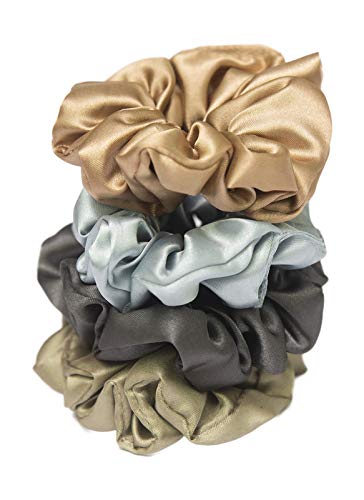 Designer Suriya Silk Satin Scrunchies Hair Elastic ties for Womens Free Size Pack of 4 (Grey, Gold, Olive, Gn grey) (B08RCLS36C) Amazon Price History, Amazon Price Tracker