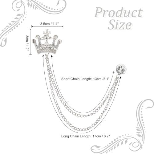 Image of PATIKIL Crown Hanging Chain Brooch Pins | Rhinestone Suit Pins Fashion Crystal Lapel Pins for Women Men