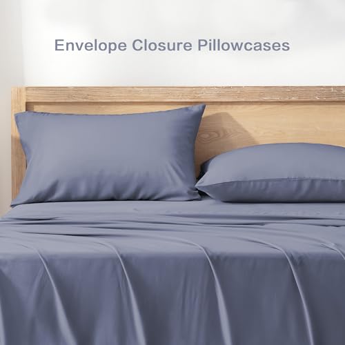 Image of Andency Bluish Grey King Sheets Set 100% Viscose Derived from Bamboo | Cooling Summer Sheets, Deep Pocket Up to 16 inch, Silky Soft Hotel Luxury Breathable Bedding Sheets & Pillowcases