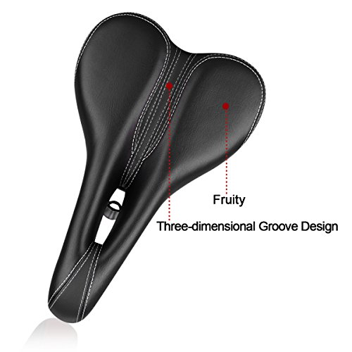 MTBHOME Hollow-Out Mountain Bike Seat for Men and Women Synthetic Leather Foam Padding Bicycle Saddle with Seat Post Clamp (Black)