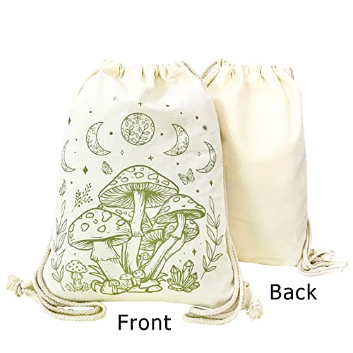 Mositu Mushroom Drawstring Backpack Aesthetic Mushroom Drawstring Bag Cute Cotton Canvas Backpack For Women Gym Drawstring Bag Sport String Bag Beach Sack Bag Travel Sackpack #TOP1