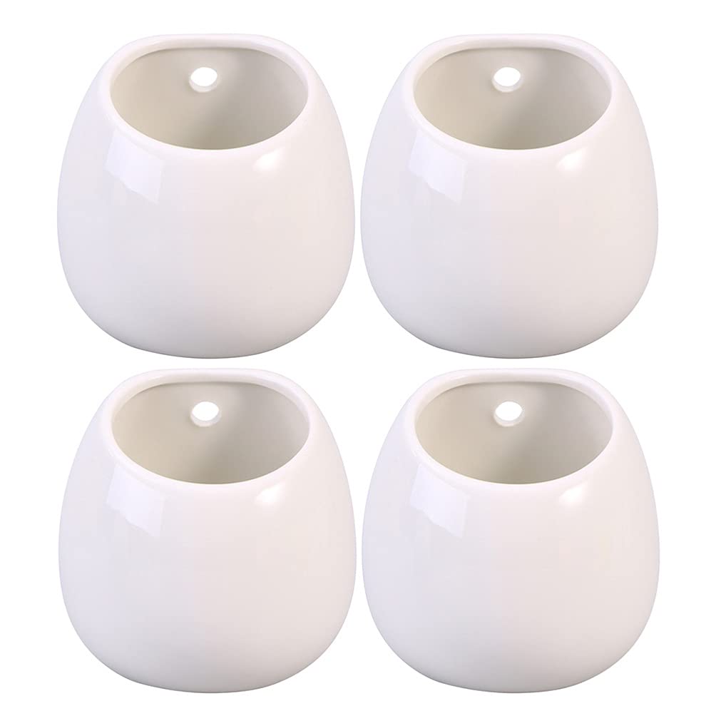 Białe ceramiczne doniczki ścienne, okrągłe wiszące uchwyty na rośliny, mini wazony ścienne do sukulentów, wewnętrzne donice cylindryczne, dekoracyjne dekoracje ścienne.