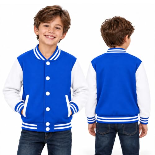 Image of Kids Baseball Jackets Boys Girls Fit Varsity Jacket Casual Lightweight Plain Button Cardigan School Coat