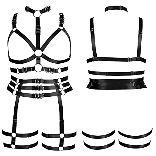 Plus Size Plump Garter Belt Set Full Body Harness For Women Lingerie Cage Punk Large Size Festival Rave Gothic Bra Halloween (Black) #TOP1