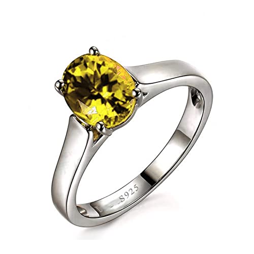 Bague argent 925 solitaire 4 griffes avec un oxyde de zirconium jaune