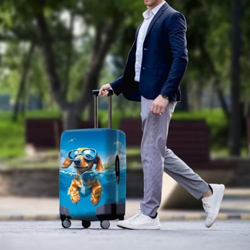 HUGS IDEA Funny Dachshund Suitcase Covers Luggage Cover Protector for Men & Women Elastic Luggage Sleeve for 18-32 Inch Travel Bags Washable Suitcase Cover3