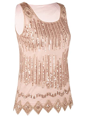 Prettyguide Women's Sequin Tank Top Sleeveless Plus Size Shimmer Holiday Party Club Top Xxl Rose Gold #TOP3