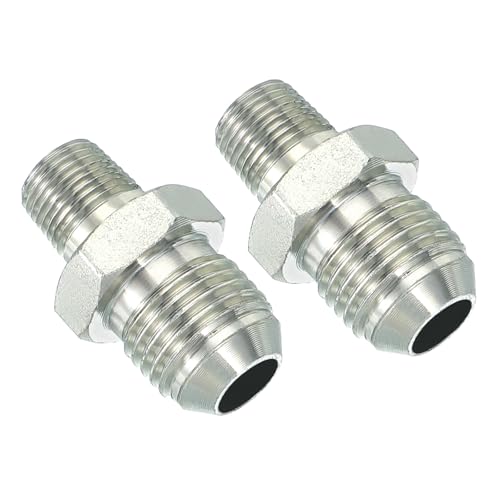 Image of PATIKIL Pipe Adapter Connector 9 /16 inch Male 74 Flare JIC x 1 /8 inch Male R Pipe Fitting 2 Pcs Oil Feed Restrictor Fitting Hydraulic Connector for Oil Steam Water Pipelines System
