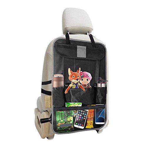 Evershop Car Seat Back Organizer, Multi-Pocket Travel Storage Bag, Auto Car Seatback Cover Protector with Tablet Holder,Kick Mat Protector (Grey)