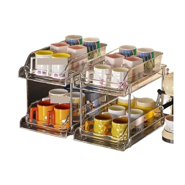 Kitchen Cabinet Organizer Cup Storage Rack Kitchen Cabinet Bar Double Tea Set Mug Holder Sundry Organization Plate Rack(Double Tier)
