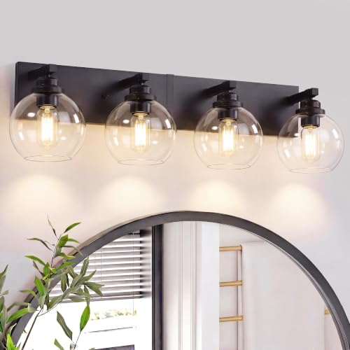 Image of LmnLvn Bathroom Light Fixtures, Farmhouse Black & Metal with Globe Glass