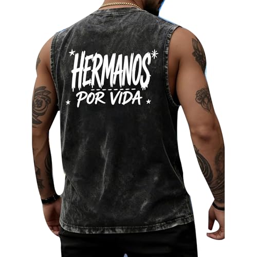 Camiseta running hombre tirantes para festivales y conciertos look rockero negro lavado