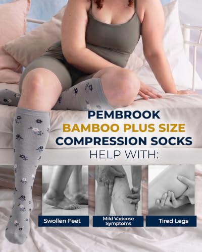 Image of Pembrook 3 Pairs Plus Size Compression Socks Wide Calf - Bamboo Viscose Compression Socks for Women Wide Calf