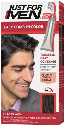 Just For Men Easy Comb-In Color Mens Hair Dye, Easy No Mix Application with Comb Applicator - Real Black, A-55, Pack of 1