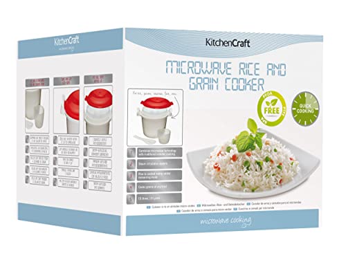 KitchenCraft Rice Cooker - Microwave Steamer, BPA Free Plastic, 1.5 Litre, White/Red - Image 3