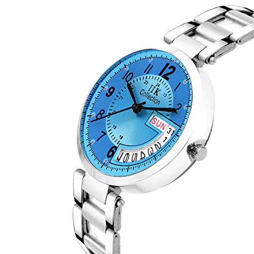Image of IIK COLLECTION Round Dial Stainless Steel Bracelet Chain Analogue Day & Date Functioning Watch For Women And Girls, Dial Color-Assorted