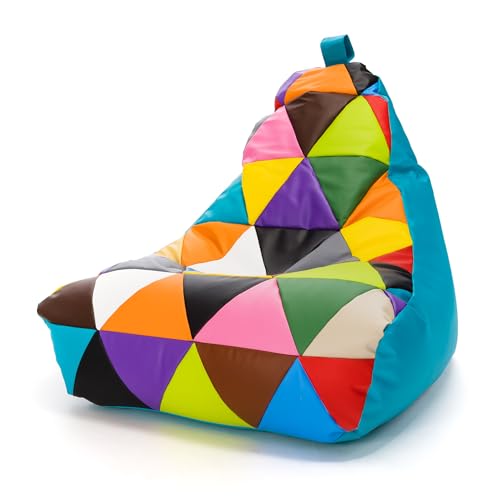 Ecopuf - Fauteuil Pouf en Simili Cuir Keiko Taille S/M - Pouf Poire Résistant aux Déchirures et aux Taches - Pouf Salon avec Poignée - Meubles de Salon - Base Turquoise E20