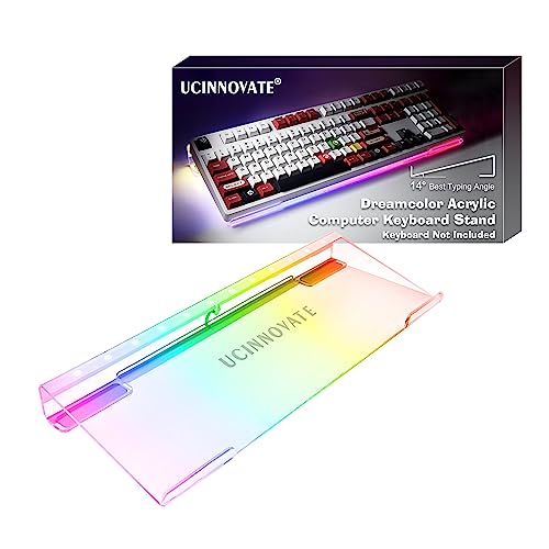 Image of UCINNOVATE Dream Color Acrylic Computer Keyboard Stand, LED Backlit Keyboard Tray, Gaming Keyboards USB Interface Titled Keyboards Stand for Easy Ergonomic Typing and Working Office Desk, Home