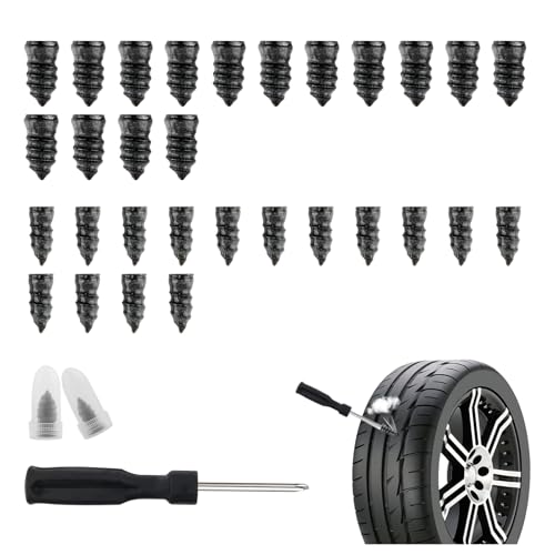 TSIEBRV 30PCS Tire Repair Rubber Nail Kit with 2 Sizes,Self-Service Tire Repair Kit with Plugs & Screwdriver for Quick Puncture Fix,Portable Screw in Tires Plugs as Tires Plug Kits