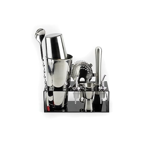 Kit de Bar Bartender com Suporte em Acrilico Black Piano 9 Pçs Inox