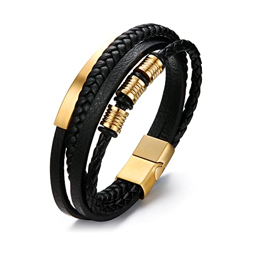 Dochais Lederarmband Herren Schwarz,Bracelet Men mit...