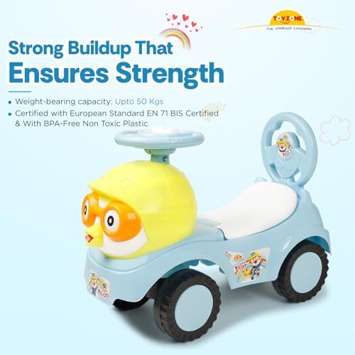 Image of Toyzone Duck Pilot Baby Ride on - Blue | Car for Kids | Toddlers Push Car with Backrest | Music & LED Light | Under Seat Storage | for Kids 2+ Years