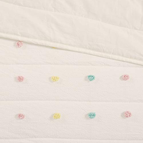 Intelligent Design Kids Quilt Set Cotton Jacquard Weave Colorful Poms Accent All Season Shabby Chic Bedding Coverlet Bedspred, Girls Bedroom Décor, Twin, Ivory 4 Piece XL by Intelligent Design - Image 9