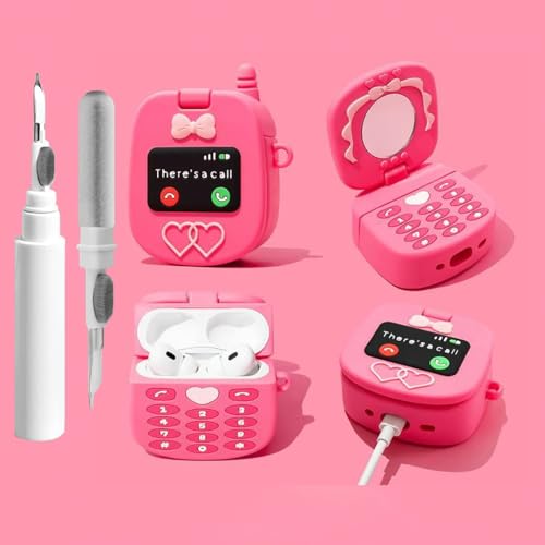 Cute Case for AirPods Pro 2 Case Cover with Cleaner kit, Airpods Pro2 Cases Women Anti-Drop Silicone iPods Pro2 Earbuds Charging Cases Girl Keychain for Airpods Pro 1st/2nd Generation (Pink)