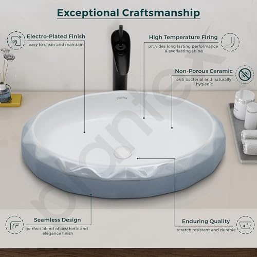 Image of Plantex Table Top Wash Basin For Bathroom /Designer Ceramic Basin /Countertop Vessel Sink Basin - Indo-European Collection (24x 16 x 5 Inch)