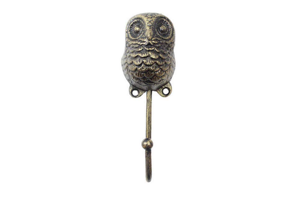 Crochet décoratif hibou bleu foncé en fonte 15 cm pour maison rustique
