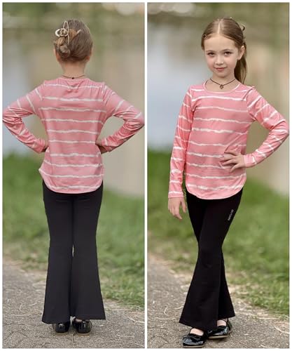 Arshiner Girls Long Sleeve T Shirts Round Neck Curve Hem Side Slit Basic Casual Loose Tunic Soft Tops2