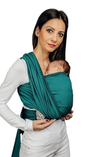 Barnbärande halsduk, vävd med fiskbensväv, bomull – SMARAGD LITA JARAGD – storlek M