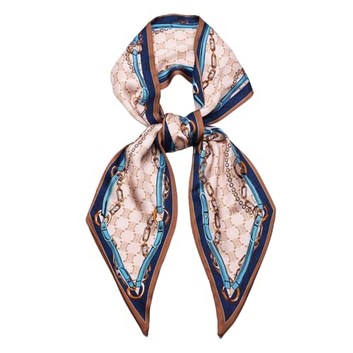 QIUTIMIY Silk Like Scarf for Women Neck Scarf Belt, Satin Scarf for Hair Tie Fashion Purse Scarf for Handbags Accessories Charm(Chain Brown)