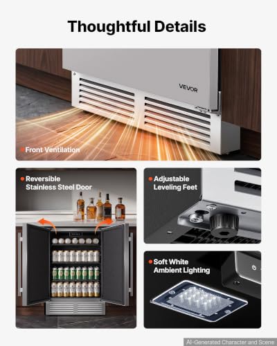 Image of VEVOR Outdoor Beverage Refrigerator, 24 Inch Undercounter Drink Fridge