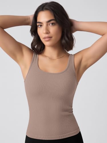 Image of ODODOS 3-Pack Seamless Square Neck Crop Tank for Women Ribbed Knit Soft Low Back Cropped Tops