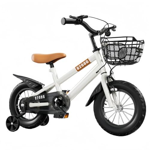 NIGOE 子供用自転車、3?12歳用自転車、12/14/16/18インチ、高炭素鋼、補助輪付き、調節可能滑り止めハンドル、ホリデーギフト、男の子女の子 初心者学生適合 (ホワイト,18インチ/身長105cm〜130cmの方に適しています)