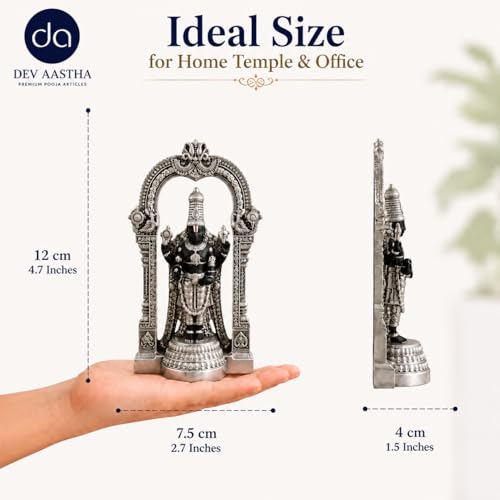 Image of Silver Plated Tirupati Balaji Idol 4.7 Inch | Balaji Murti for Pooja Room, Home Decor & Living Room | Spiritual Gift Showpiece for Housewarming