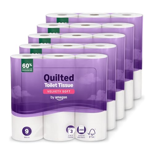 by Amazon Toilet Roll, 3-ply Quilted, Velvety...