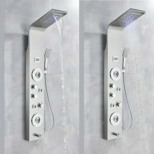 Sistema de torre de panel de ducha de acero inoxidable con cabezal de ducha LED y grifo de masaje miniatura 3
