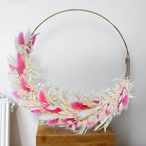 Image of Cortina Artificial Wall Flower Circle Bouquet | Aesthetic Room Decor, Home Decor, Living Room Decor & Bedroom Decor | Great for Christmas Gifting - Dark Pink - 35x2x35 CM