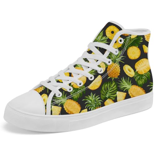 Women's Men's Pineapple High Top Shoes Tropical High Top Canvas Sneakers Lace Up Casual Shoes for Men Women